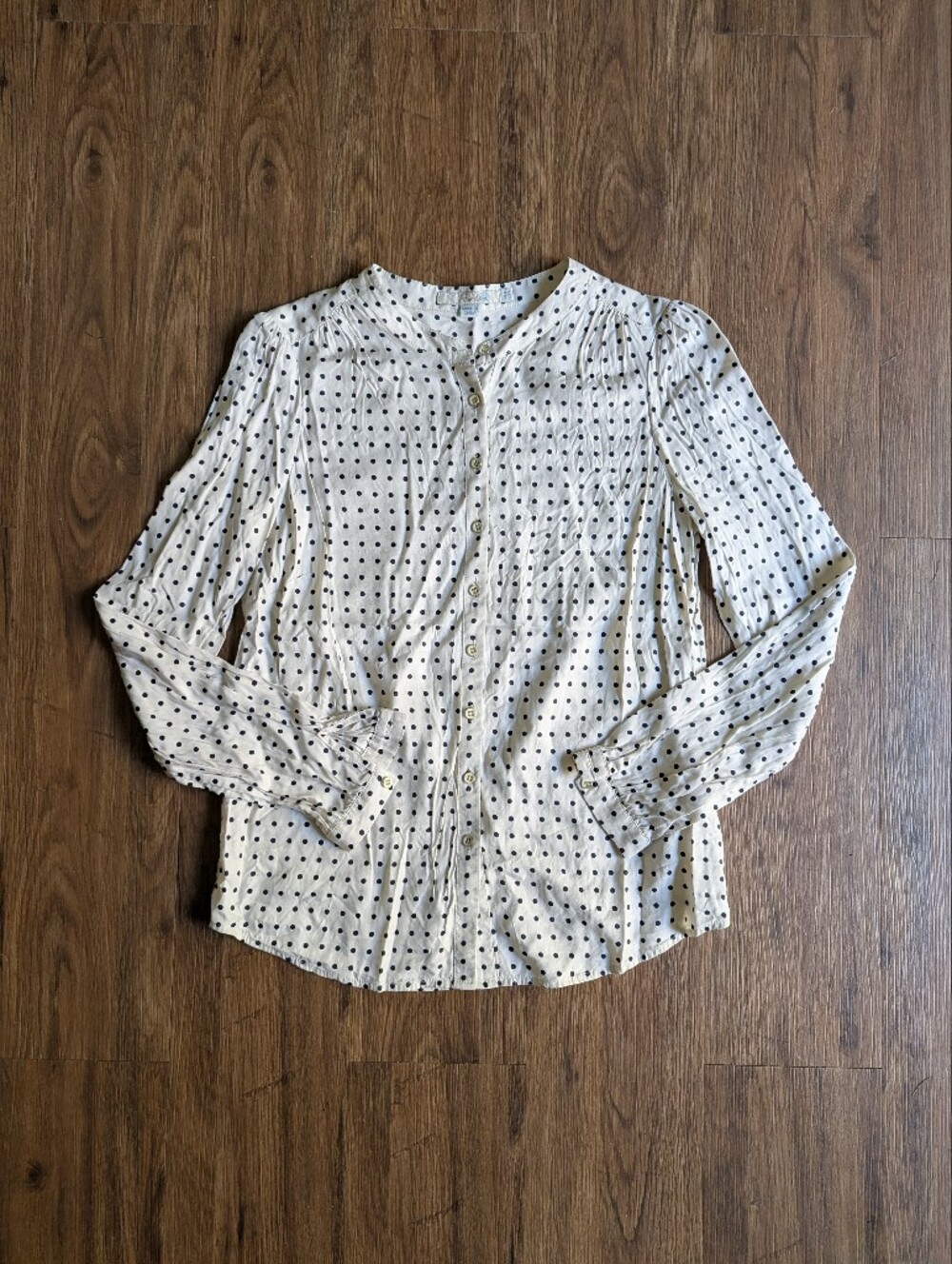 Boden White Silk Button-Down Blouse with Black Polka Dots Sz 4